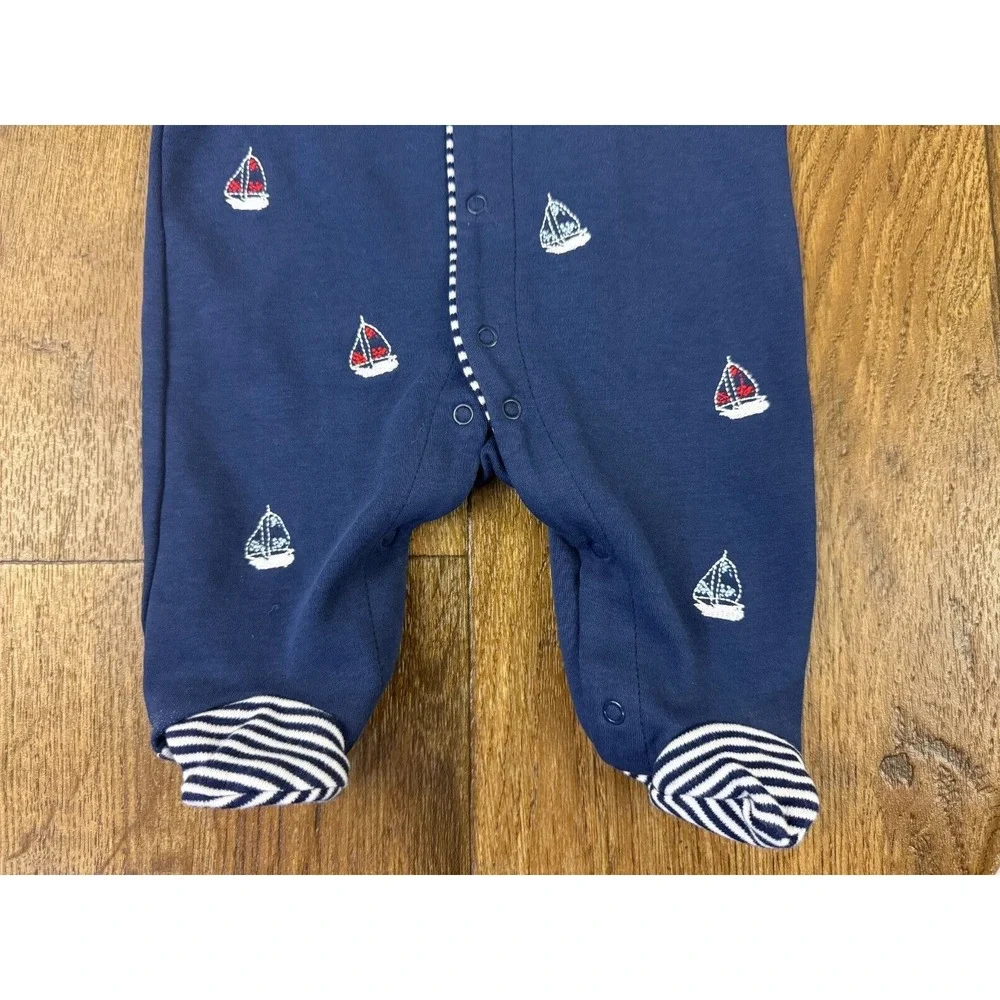 Little Me Newborn Baby Boy Sleeper Reborn Doll Sailboat‎ Embroidered Nautical